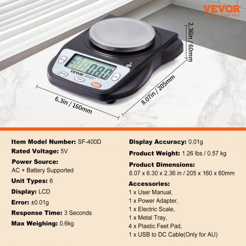 Analytical Balance 600g x 001g Accuracy High Precision Lab Scale 6 Units