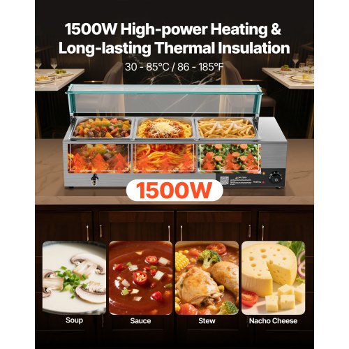 Commercial Food Warmer 1500W Electric Stainless Steel Steam Food Warmer