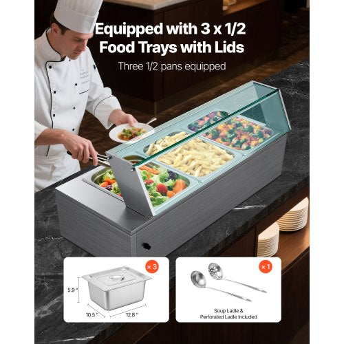 Commercial Food Warmer 1500W Electric Stainless Steel Steam Food Warmer