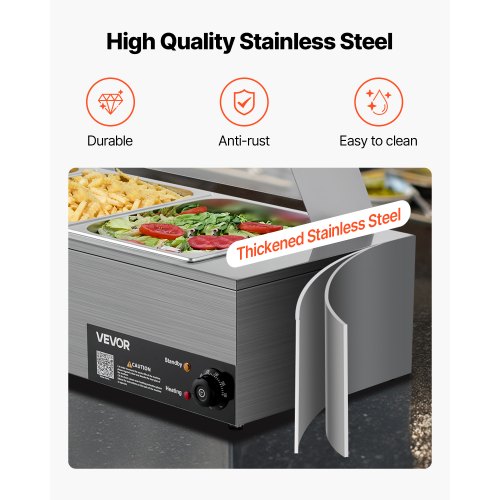 Commercial Food Warmer 1500W Electric Stainless Steel Steam Food Warmer