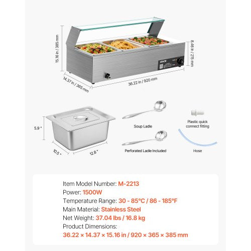 Commercial Food Warmer 1500W Electric Stainless Steel Steam Food Warmer