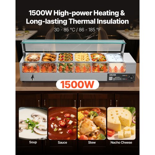 Commercial Food Warmer 1500W Electric Stainless Steel Steam Food Warmer 1