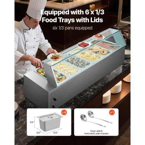 Commercial Food Warmer 1500W Electric Stainless Steel Steam Food Warmer 1