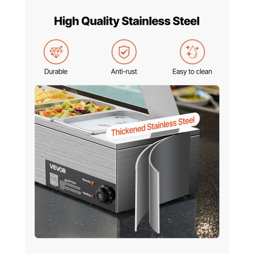 Commercial Food Warmer 1500W Electric Stainless Steel Steam Food Warmer 1