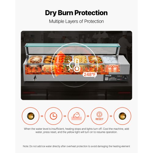 Commercial Food Warmer 1500W Electric Stainless Steel Steam Food Warmer 1