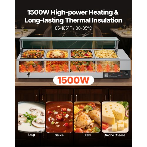 Commercial Food Warmer 1500W Electric Stainless Steel Steam Food Warmer 2
