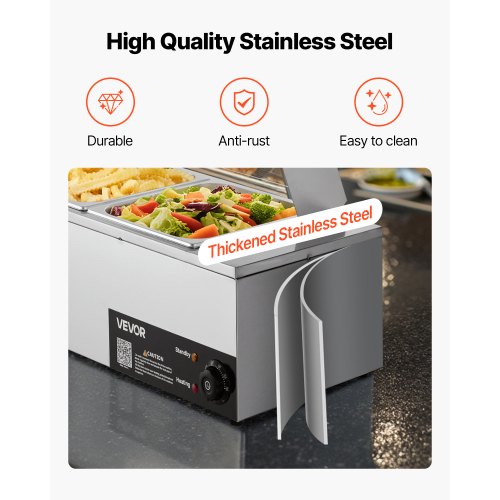 Commercial Food Warmer 1500W Electric Stainless Steel Steam Food Warmer 2