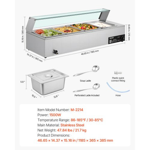 Commercial Food Warmer 1500W Electric Stainless Steel Steam Food Warmer 2