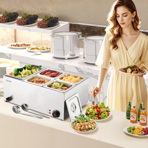 24QT Commercial Food Warmer 5Pan Electric Steam Table 1200W Professional