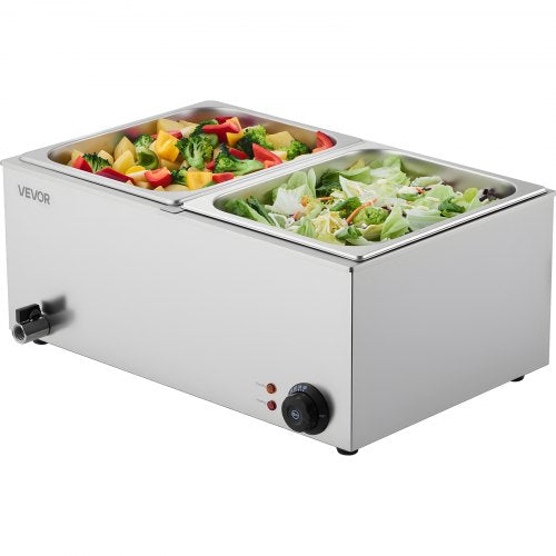 24QT Commercial Food Warmer 2Pan Electric Steam Table 1200W Professional