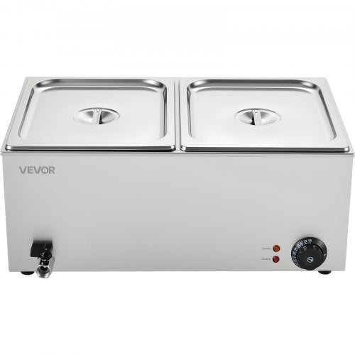 24QT Commercial Food Warmer 2Pan Electric Steam Table 1200W Professional