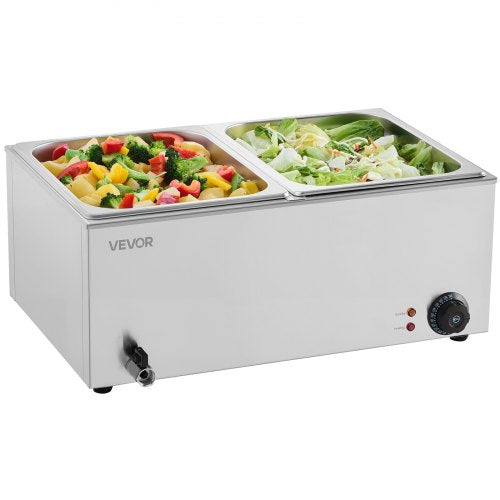 24QT Commercial Food Warmer 2Pan Electric Steam Table 1200W Professional