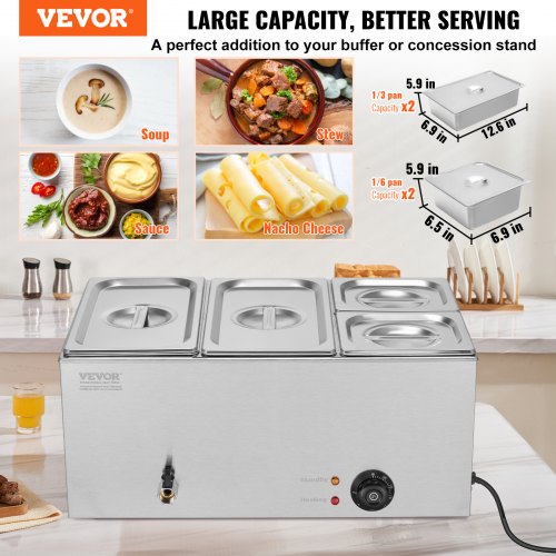 4Pan Commercial Food Warmer 16.4QT Electric Steam Table 1200W