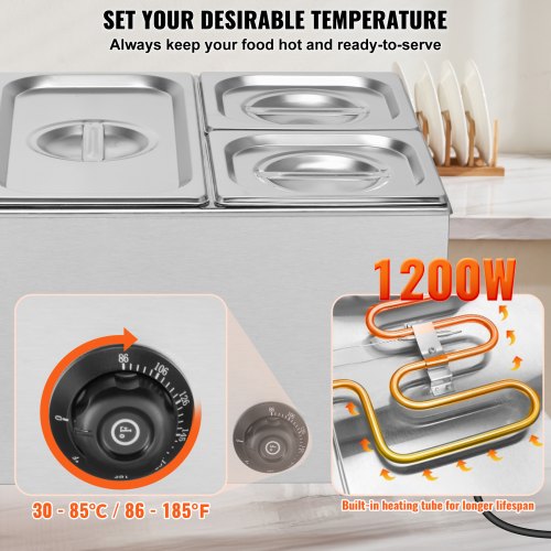 4Pan Commercial Food Warmer 16.4QT Electric Steam Table 1200W