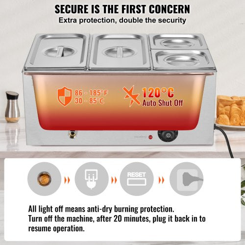4Pan Commercial Food Warmer 16.4QT Electric Steam Table 1200W