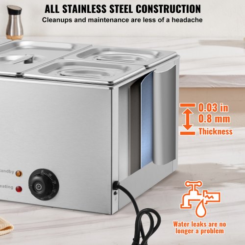 4Pan Commercial Food Warmer 16.4QT Electric Steam Table 1200W