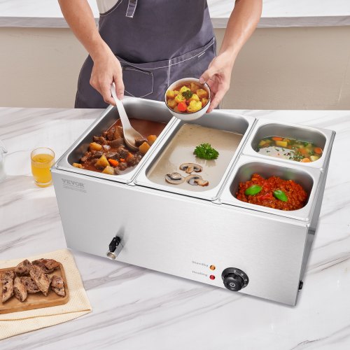 4Pan Commercial Food Warmer 16.4QT Electric Steam Table 1200W