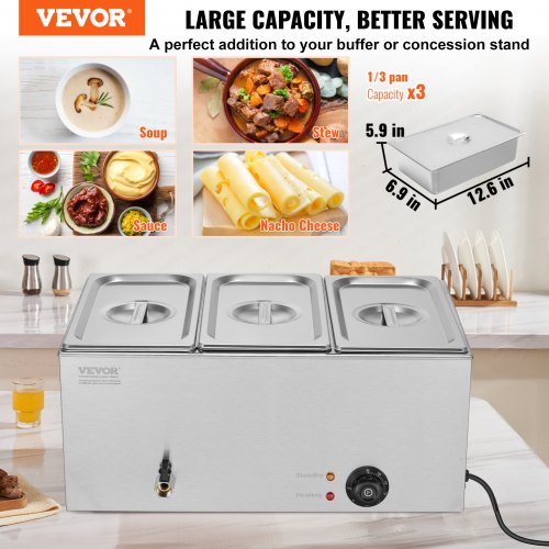 3Pan Commercial Food Warmer 174QT Electric Steam Table 1200W