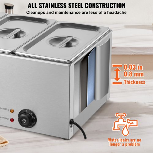 3Pan Commercial Food Warmer 174QT Electric Steam Table 1200W