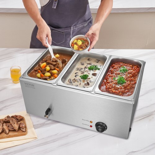 3Pan Commercial Food Warmer 174QT Electric Steam Table 1200W