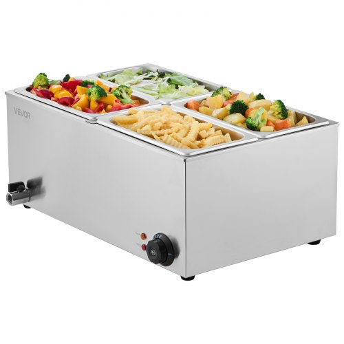 24QT Commercial Food Warmer 4Pan Electric Steam Table 1200W Professional