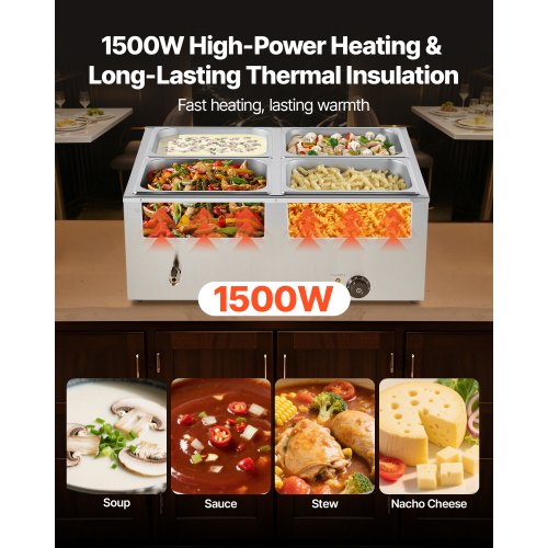 Commercial Food Warmer 1500W Electric Stainless Steel Steam Food Warmer 3