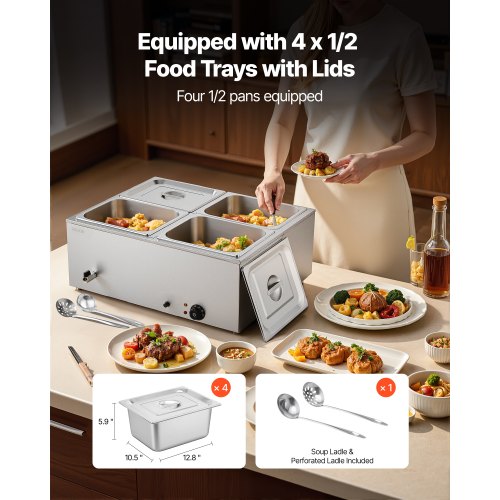 Commercial Food Warmer 1500W Electric Stainless Steel Steam Food Warmer 3