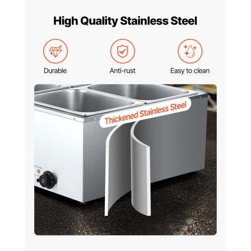 Commercial Food Warmer 1500W Electric Stainless Steel Steam Food Warmer 3
