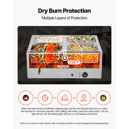 Commercial Food Warmer 1500W Electric Stainless Steel Steam Food Warmer 3