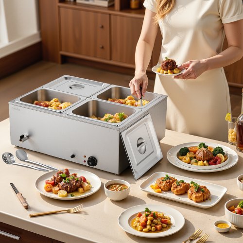 Commercial Food Warmer 1500W Electric Stainless Steel Steam Food Warmer 3