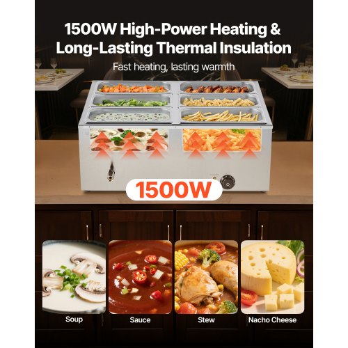 Commercial Food Warmer 1500W Electric Stainless Steel Steam Food Warmer 4
