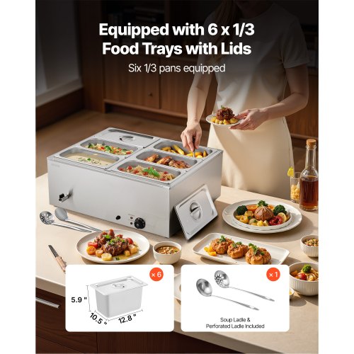 Commercial Food Warmer 1500W Electric Stainless Steel Steam Food Warmer 4