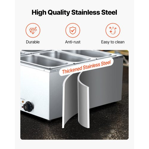 Commercial Food Warmer 1500W Electric Stainless Steel Steam Food Warmer 4