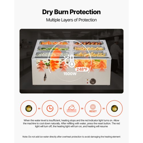 Commercial Food Warmer 1500W Electric Stainless Steel Steam Food Warmer 4