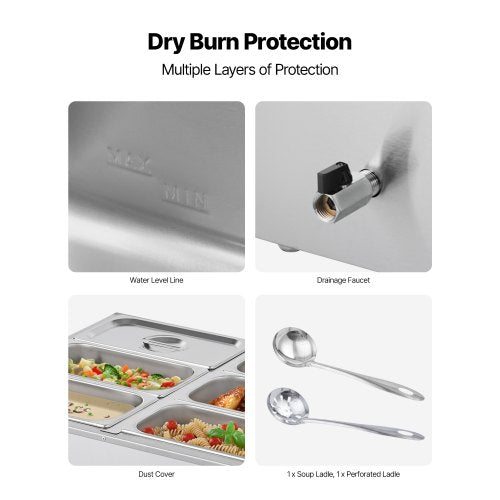 Commercial Food Warmer 1500W Electric Stainless Steel Steam Food Warmer 4