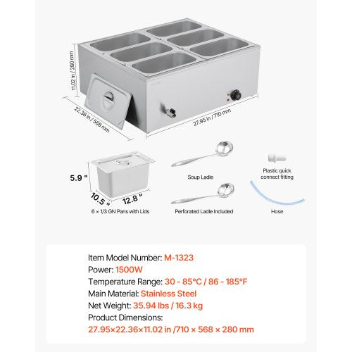 Commercial Food Warmer 1500W Electric Stainless Steel Steam Food Warmer 4