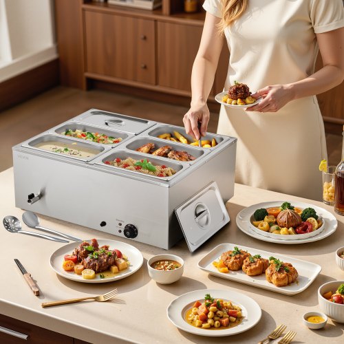 Commercial Food Warmer 1500W Electric Stainless Steel Steam Food Warmer 4