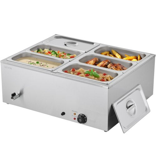 Commercial Food Warmer 1500W Electric Stainless Steel Steam Food Warmer 4