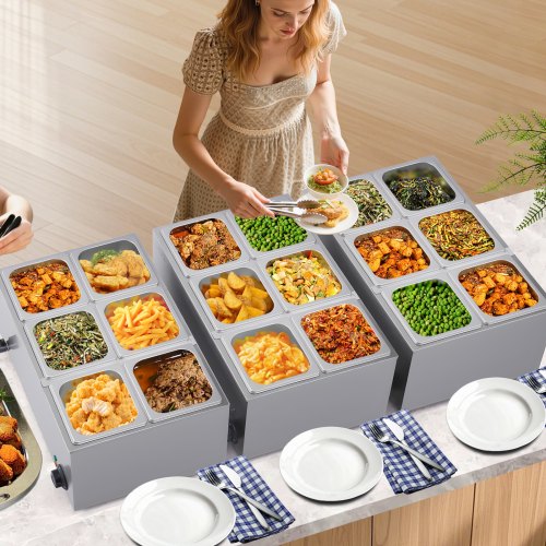 24QT Commercial Food Warmer 6Pan Electric Steam Table 1200W Professional