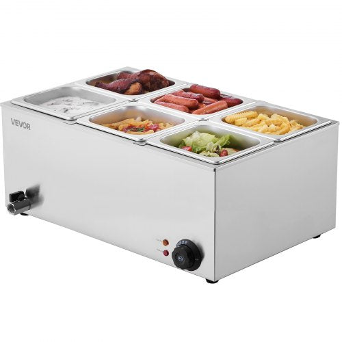 24QT Commercial Food Warmer 6Pan Electric Steam Table 1200W Professional