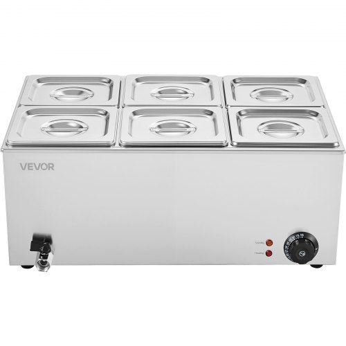 24QT Commercial Food Warmer 6Pan Electric Steam Table 1200W Professional