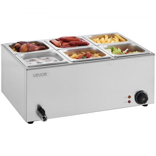 24QT Commercial Food Warmer 6Pan Electric Steam Table 1200W Professional