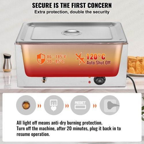 Commercial Electric Food Warmer Countertop Buffet 119Qt Pan Bain Marie – 18 L