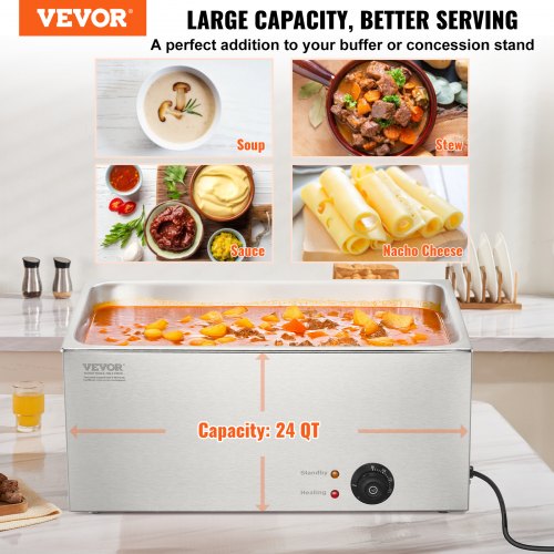 Commercial Food Warmer 19QT Bain Marie 1200W Electric Buffet Warmer Steam