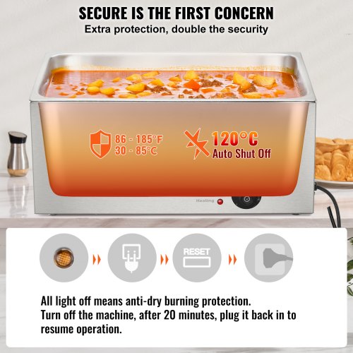 Commercial Food Warmer 19QT Bain Marie 1200W Electric Buffet Warmer Steam