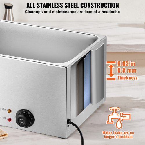Commercial Food Warmer 19QT Bain Marie 1200W Electric Buffet Warmer Steam