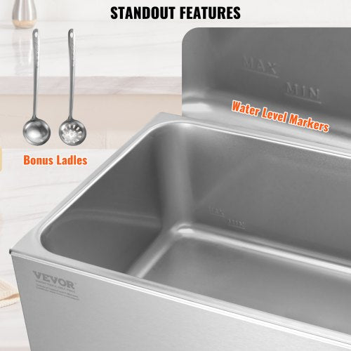 Commercial Food Warmer 19QT Bain Marie 1200W Electric Buffet Warmer Steam