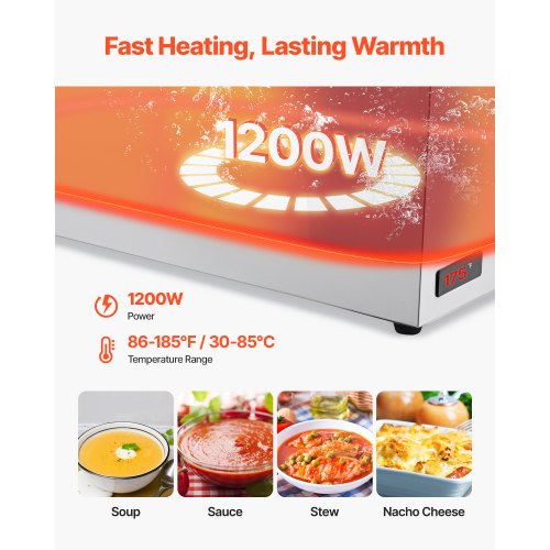 Commercial Food Warmer 1200W Electric Stainless Steel Steam Food Warmer