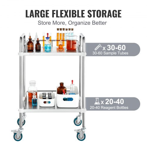 Lab Rolling Cart 2Shelf Stainless Steel Rolling Cart Lab Serving Cart
