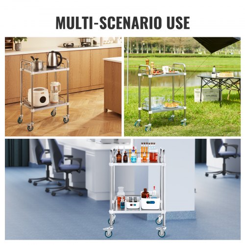 Lab Rolling Cart 2Shelf Stainless Steel Rolling Cart Lab Serving Cart